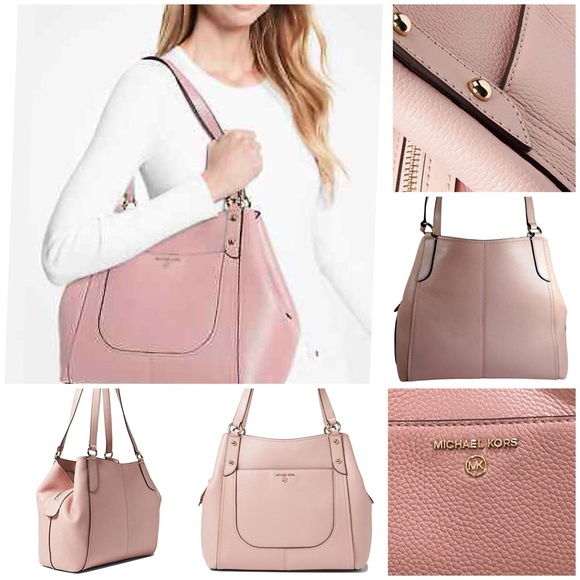 Authentic Michael Kors “Molly” Large Pebble Leather Shoulder Tote in Smokey Rose - Picture 16 of 16